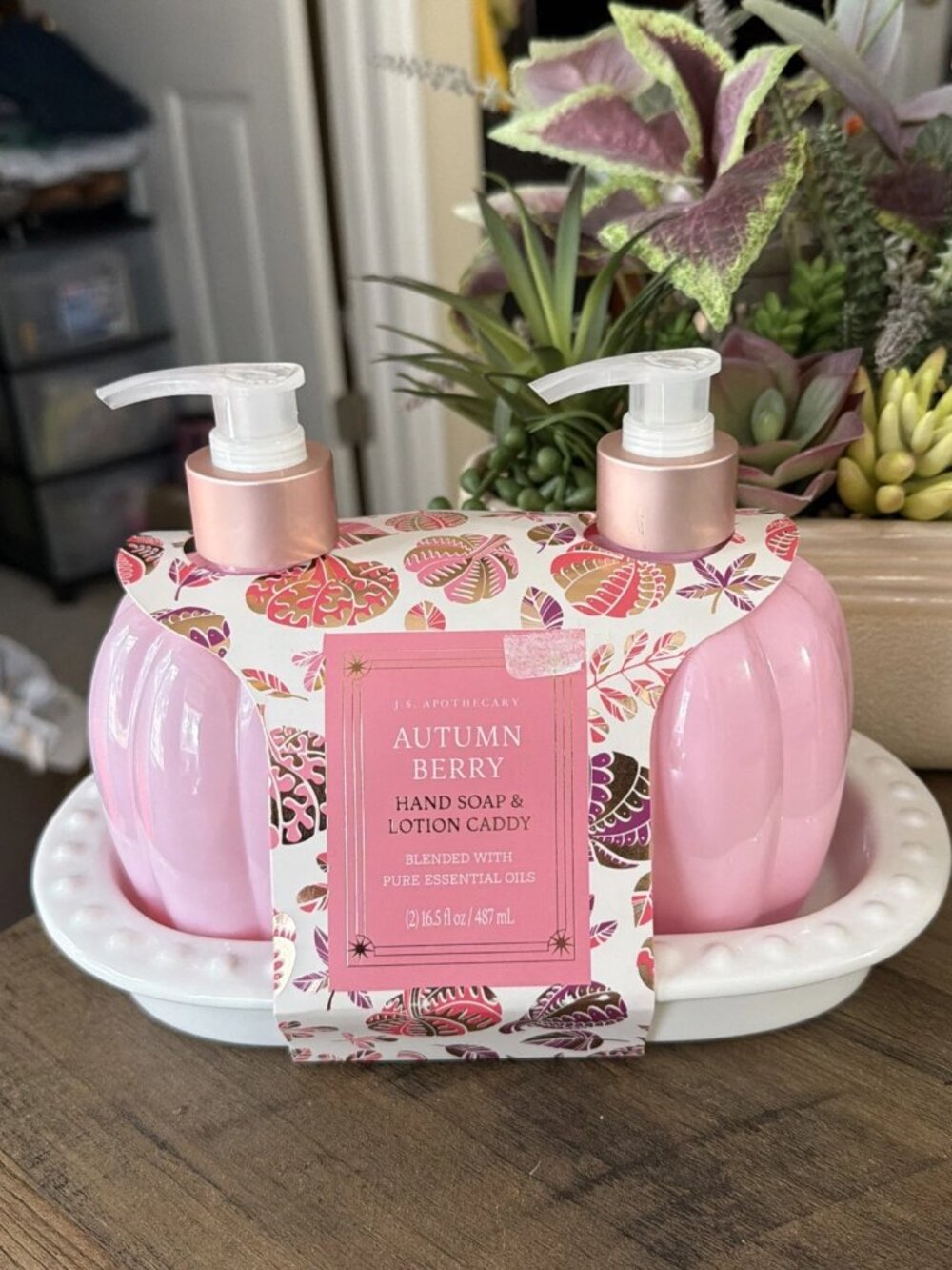JS Apothecary Autumn Berry 3 Piece Set - Hand Soap & Lotion + Caddy - NWT